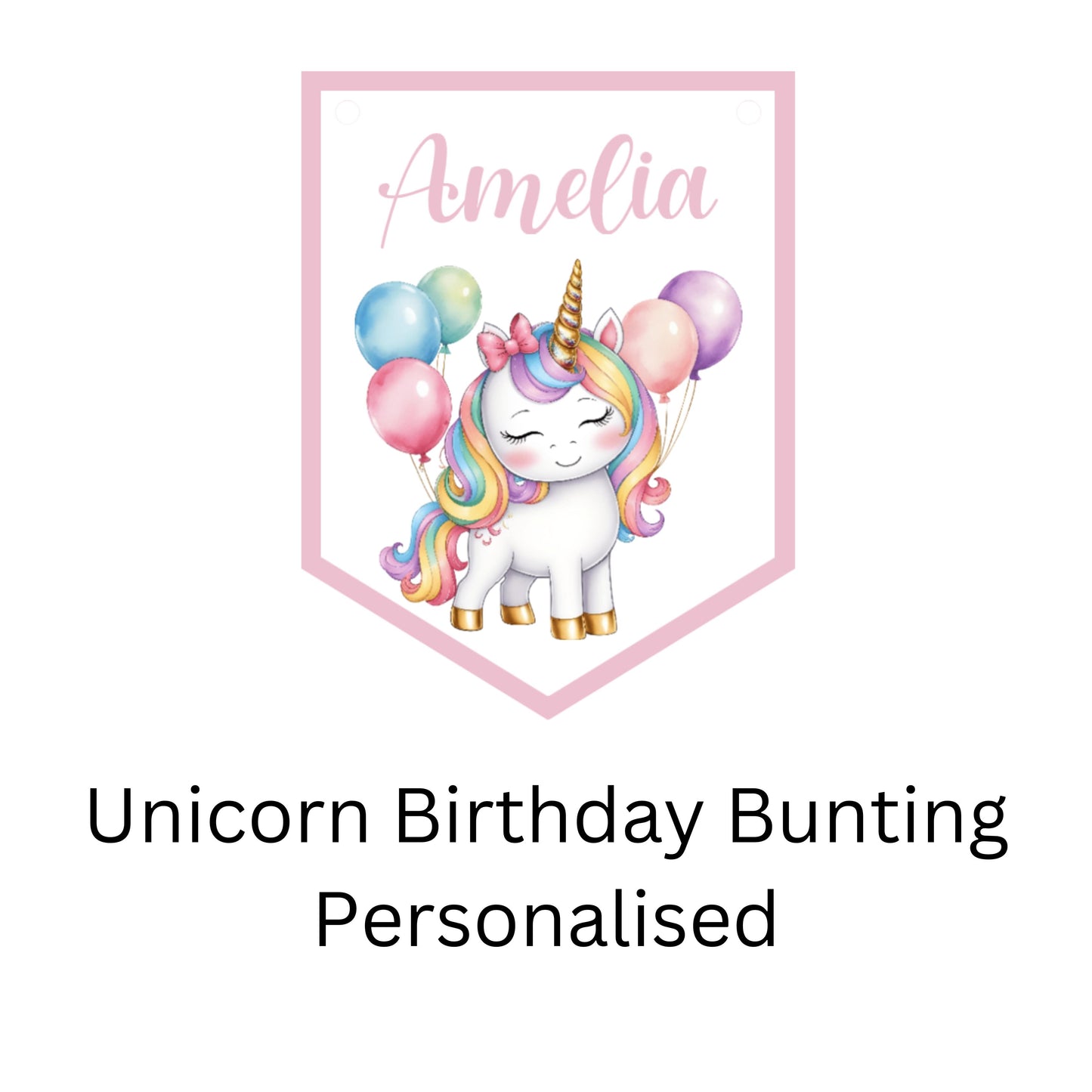 Personalised Unicorn Birthday Bunting – Pink Party Banner with Name