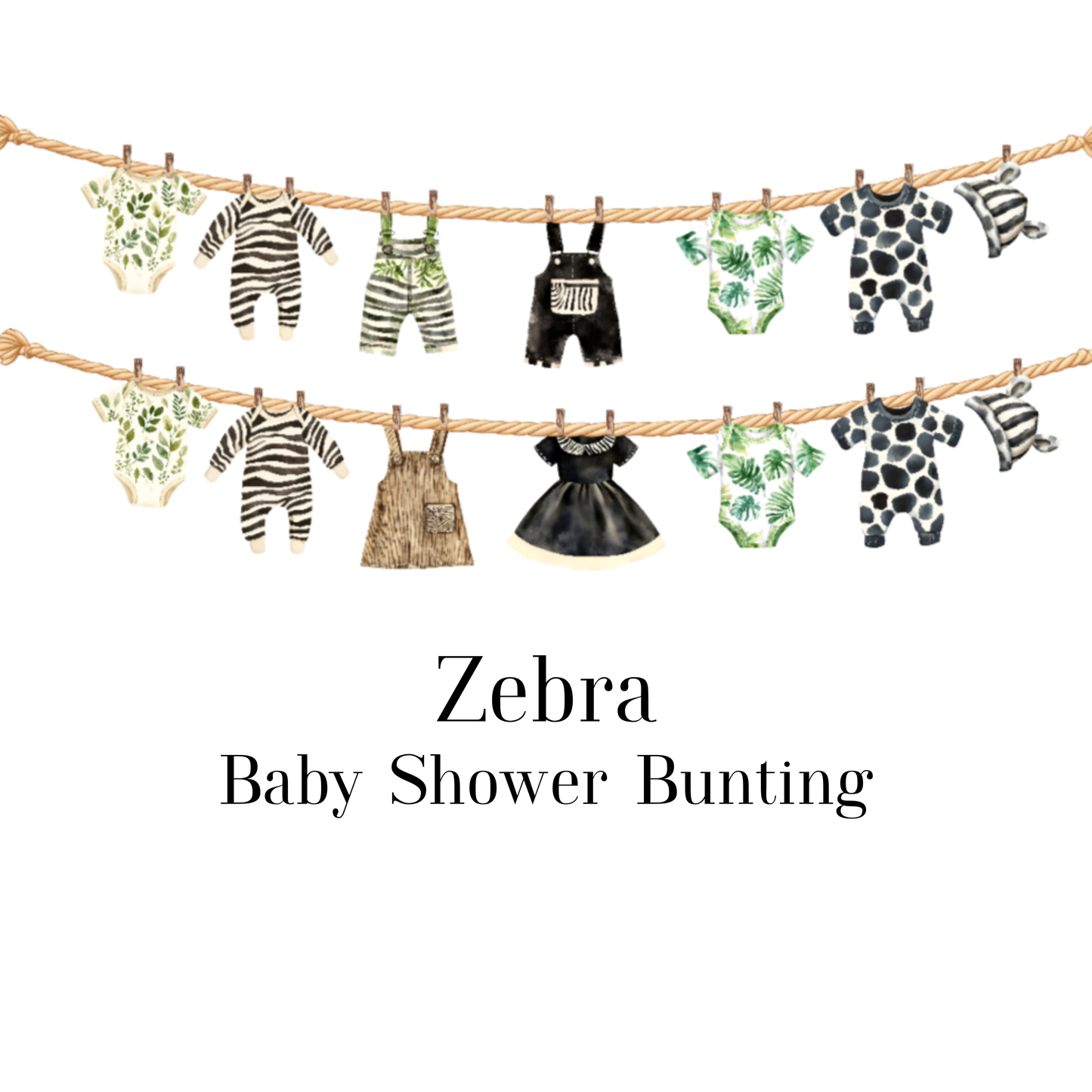 Safari Jungle Baby Shower Bunting | Zebra & Giraffe Clothesline Garland with Wooden Pegs